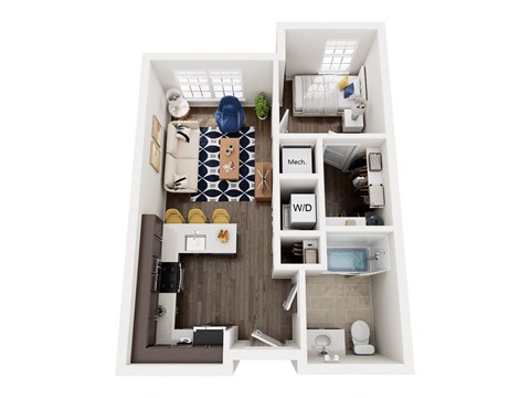 Floor plan for studio, 1 bath, 544 sqft